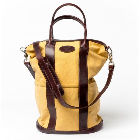 Brown Leather And Yellow Canvas Large Helmet Bag