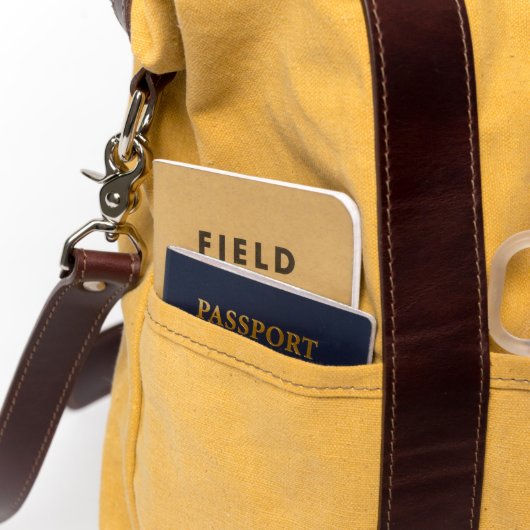 Brown Leather and Yellow Canvas Large Helmet Bag (Detail)
