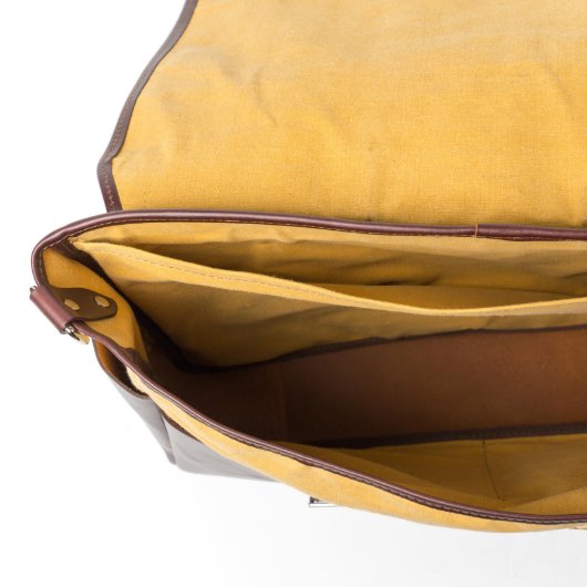 Brown Leather and Yellow Canvas Messenger Backpack (Top)