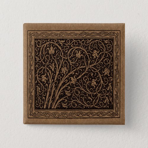 Brown Leather Art Nouveau Floral Button