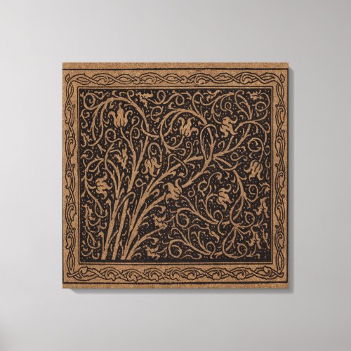 Brown Leather Art Nouveau Floral Canvas Print