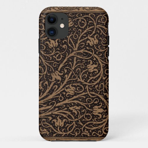 Brown Leather Art Nouveau Floral iPhone 11 Case