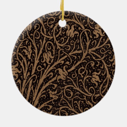 Brown Leather Art Nouveau Floral Ceramic Ornament