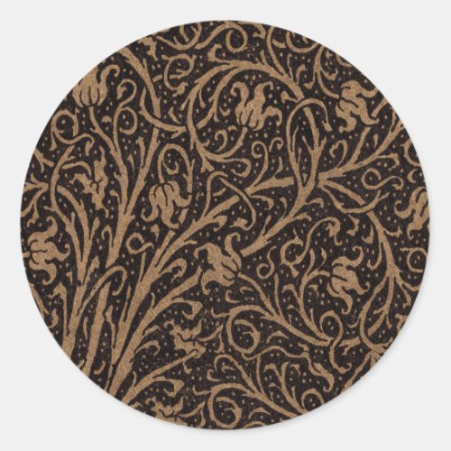 Brown Leather Art Nouveau Floral Classic Round Sticker