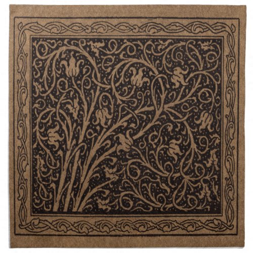 Brown Leather Art Nouveau Floral Cloth Napkin