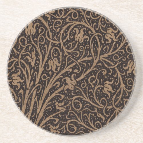 Brown Leather Art Nouveau Floral Coaster