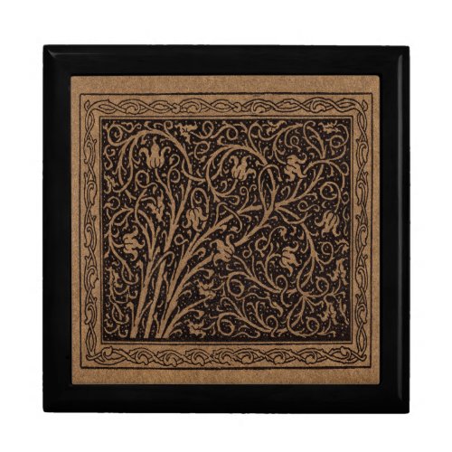 Brown Leather Art Nouveau Floral Gift Box