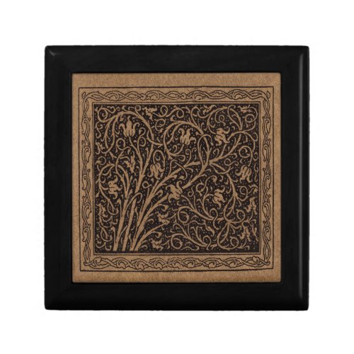 Brown Leather Art Nouveau Floral Gift Box