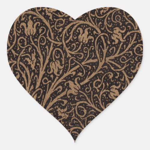 Brown Leather Art Nouveau Floral Heart Sticker