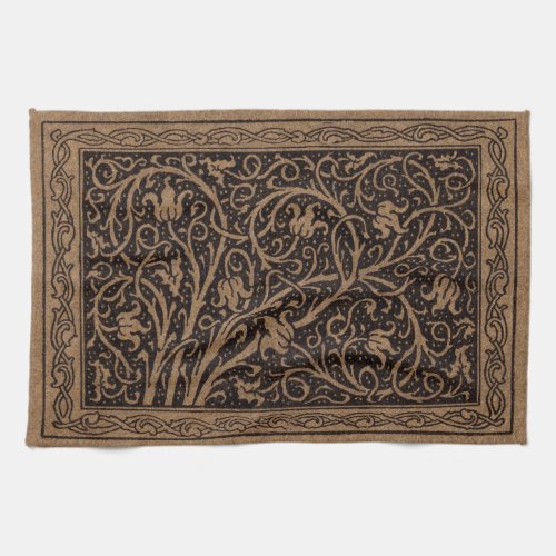 Brown Leather Art Nouveau Floral Kitchen Towel