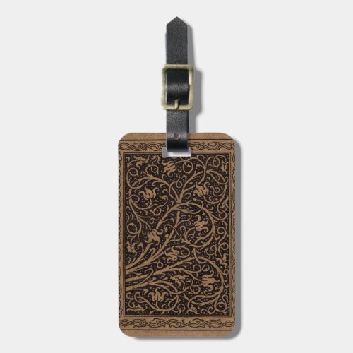 Brown Leather Art Nouveau Floral Luggage Tag