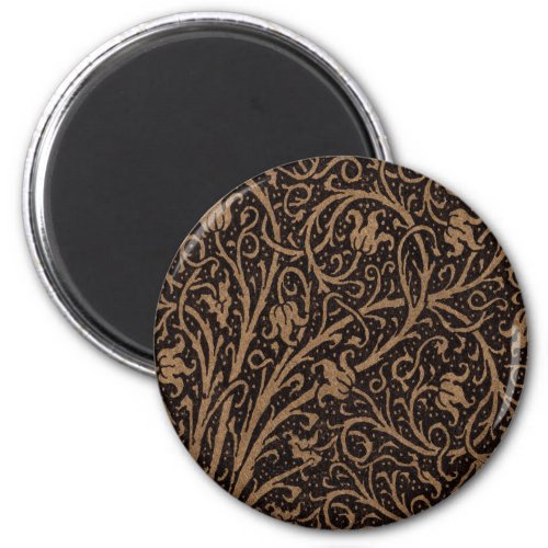 Brown Leather Art Nouveau Floral Magnet