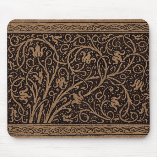 Brown Leather Art Nouveau Floral Mouse Pad