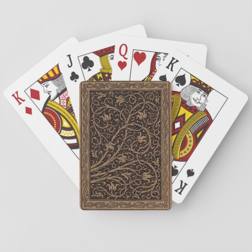 Brown Leather Art Nouveau Floral Playing Cards