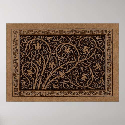 Brown Leather Art Nouveau Floral Poster