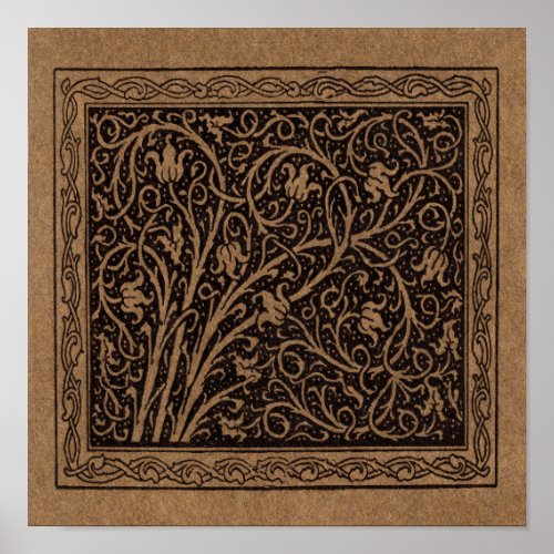 Brown Leather Art Nouveau Floral Poster