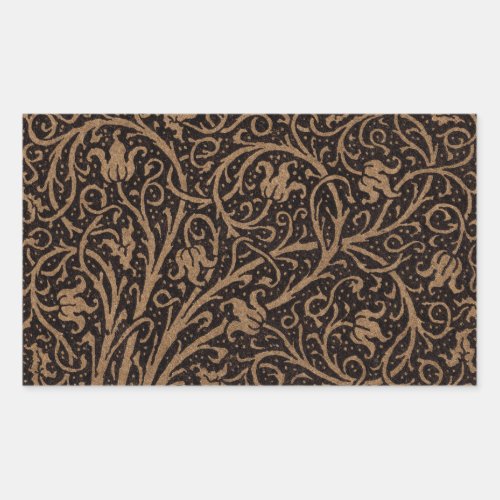 Brown Leather Art Nouveau Floral Rectangular Sticker