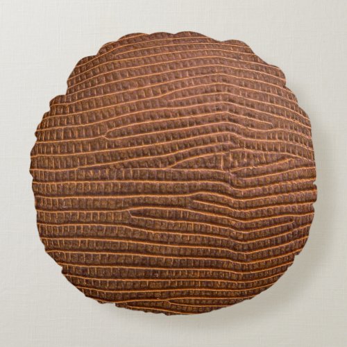 Brown leather as a backgroundtextureleatherskin round pillow