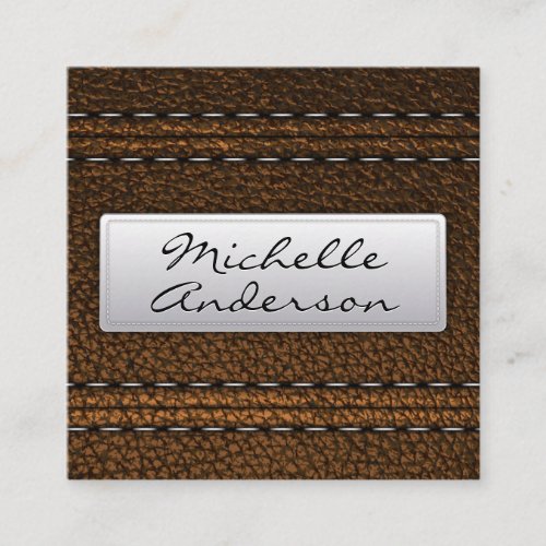 Brown Leather Background  Stitched Banner Square Business Card