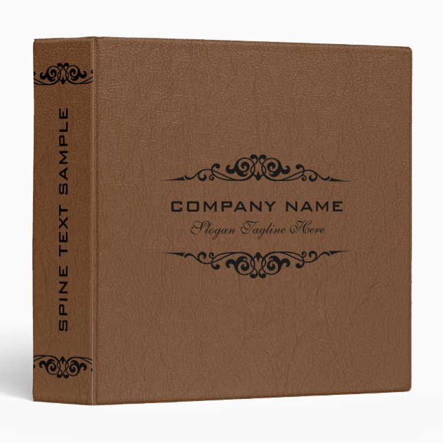 Brown Leather Black Swirly Frame 3 Ring Binder (Front/Spine)