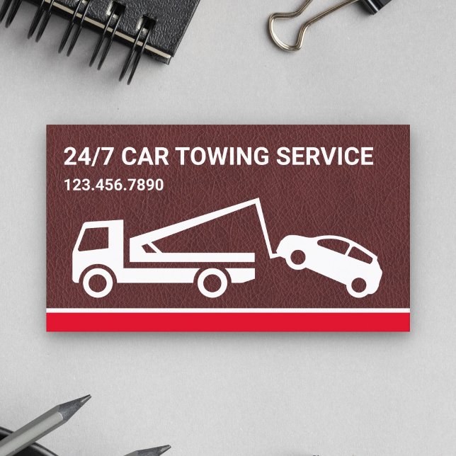 Brown Leather Car Towing Service Tow Truck Business Card (Creator Uploaded)