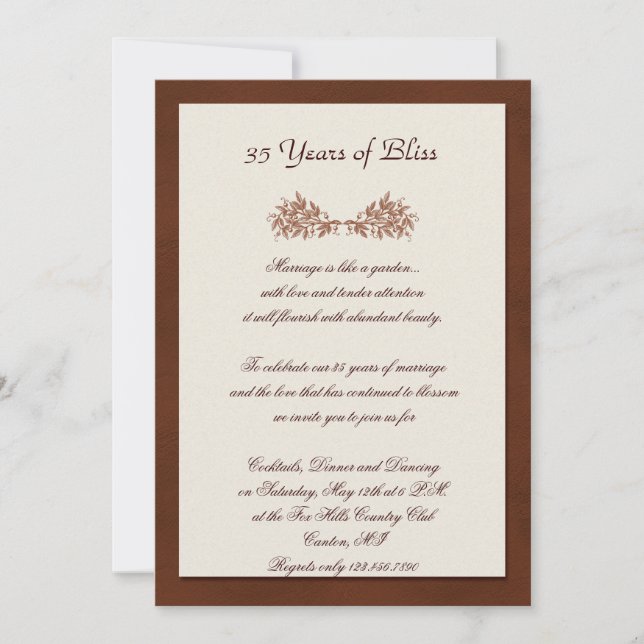 Brown Leather Classic Elegance Anniversary Invitation (Front)