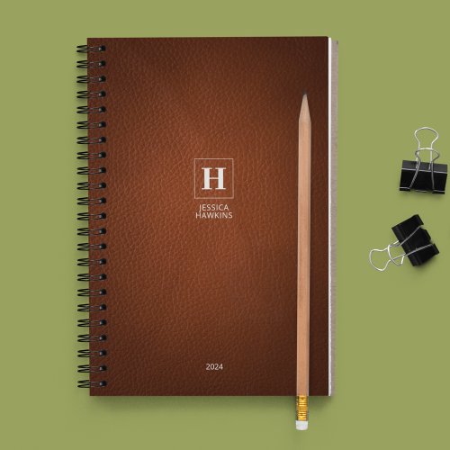 Brown Leather Classic Monogram 202x Weekly Planner