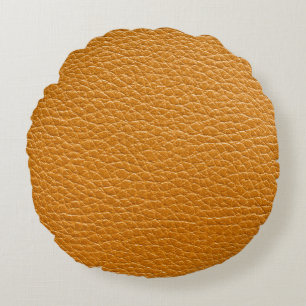 Brown Leather, Closeup Texture Background. Round Pillow