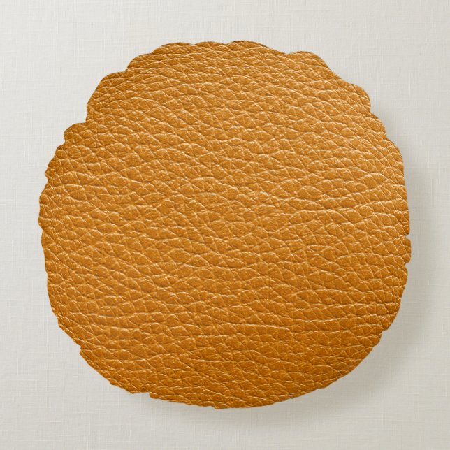 Brown Leather, Closeup Texture Background. Round Pillow (Front)