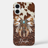 Brown Leather Cowhide Jewelled Bow Monogrammed
