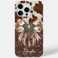 Brown Leather Cowhide Jewelled Bow Monogrammed