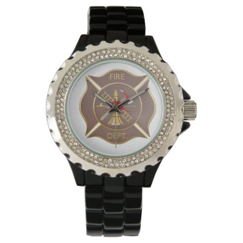 Brown leather cross firefighting symbol watch