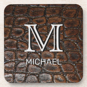 Brown Leather Custom Monogrammed and Named Beverage Coaster