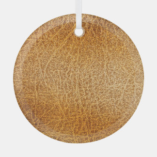 Brown Leather: Detailed Texture Closeup Glass Ornament
