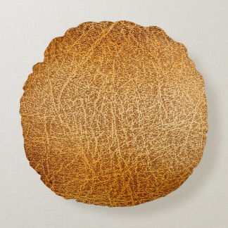 Brown Leather: Detailed Texture Closeup Round Pillow