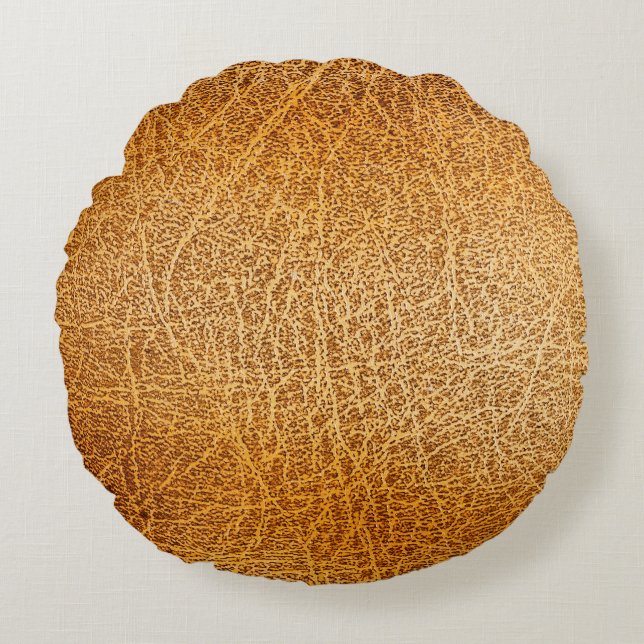 Brown Leather: Detailed Texture Closeup Round Pillow (Front)