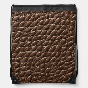 Brown leather effect pattern drawstring bag