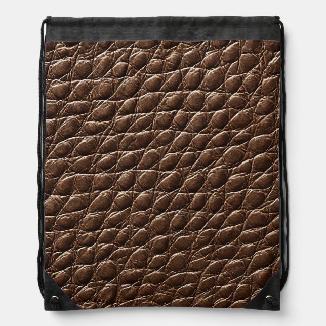 Brown leather effect pattern drawstring bag (Front)