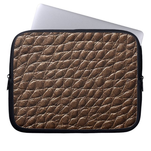 Brown leather effect pattern laptop sleeve (Front)