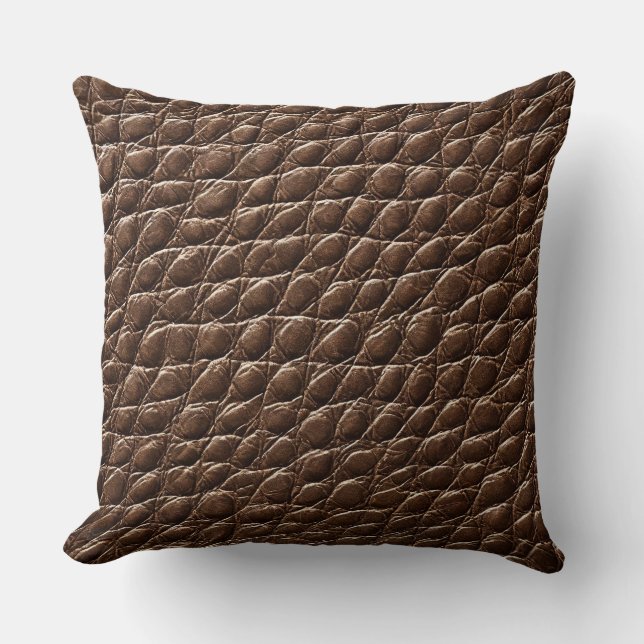 Brown leather effect pattern throw pillow (Front)