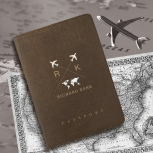 Brown Leather Elegant Classy Traveler Name Passport Holder