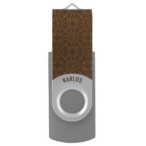 brown Leather Geometric Design USB Flash Drive