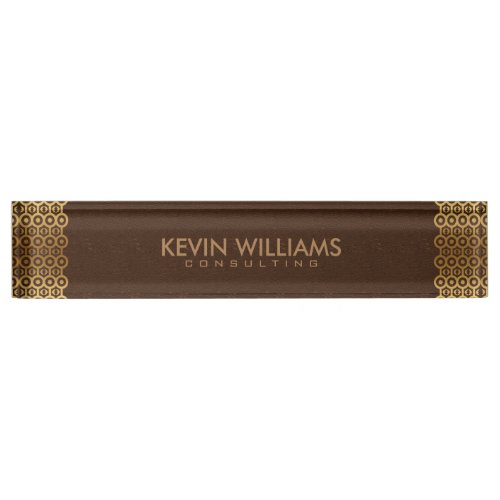 Brown Leather Gold Border Frame Desk Name Plate