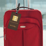 Brown leather gold business company logo name luggage tag<br><div class="desc">Brown faux leather print as background.  Personalize and add you business logo,  name and contact details.</div>