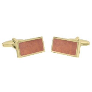 Brown leather gold cufflinks