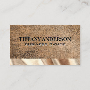 Brown Leather Gold Fabric Trim Business Card