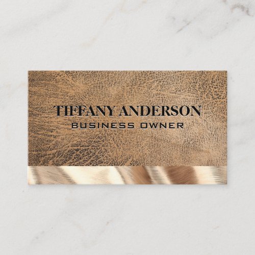 Brown Leather  Gold Fabric Trim Business Card