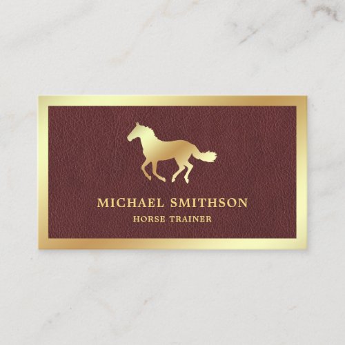 Brown Leather Gold Foil Horse Riding Instructor Business Card