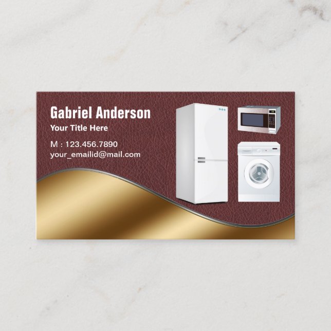 Brown Leather Gold Home Appliances Repair Business Card (Front)