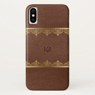 Brown Leather & Gold Lace Frame iPhone X Case